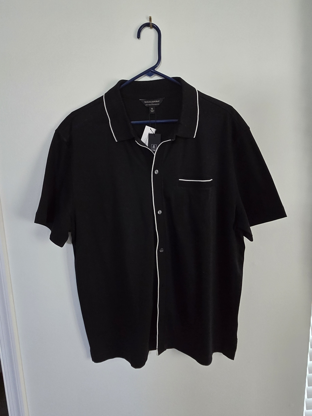 Banana Republic Black Button Up Polo Shirt with White Trim